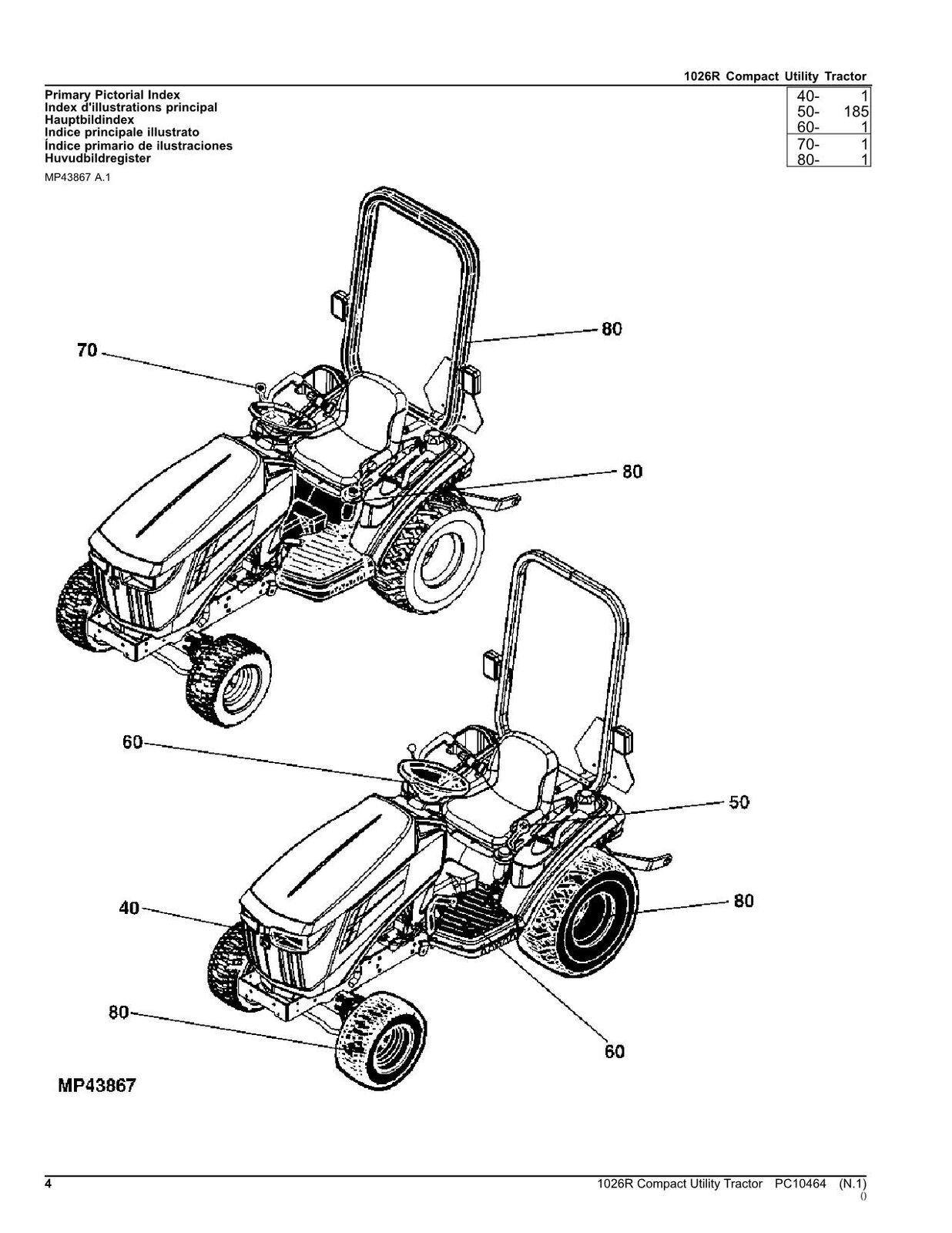 JOHN DEERE 1026R TRACTOR PARTS CATALOG MANUAL