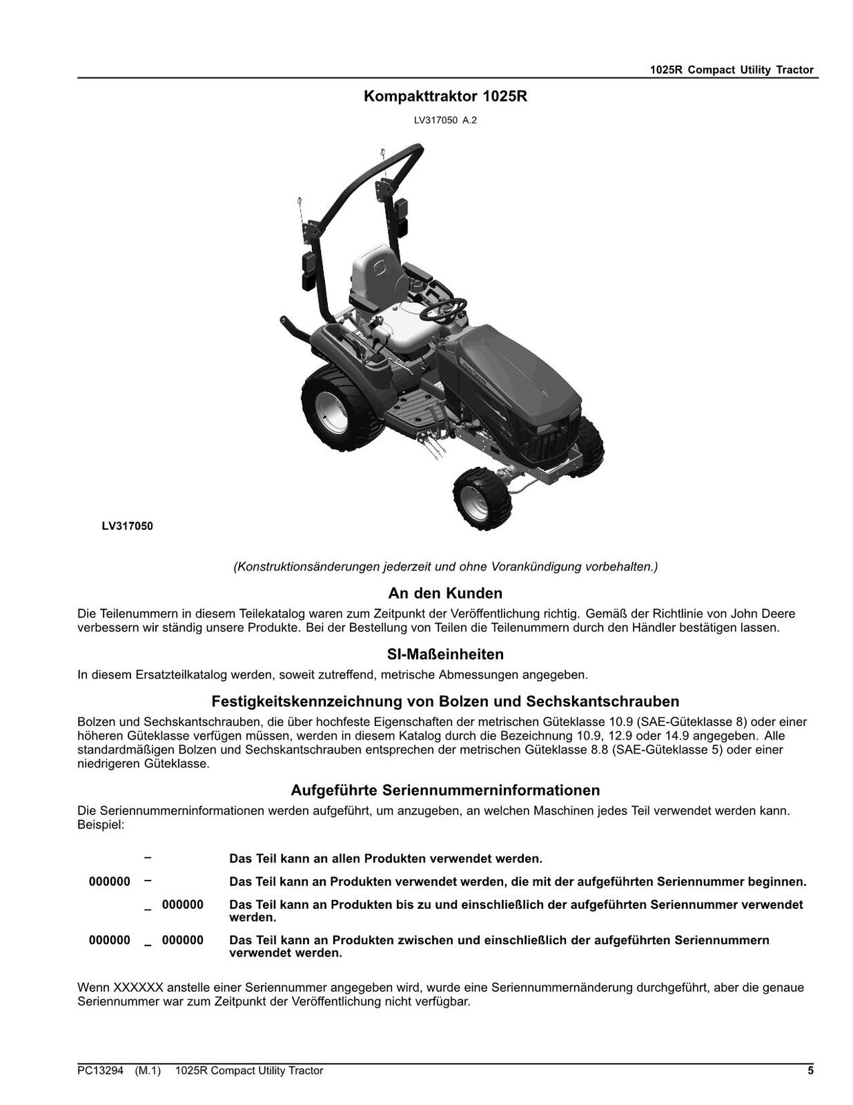 JOHN DEERE 1025R TRACTOR PARTS CATALOG MANUAL #2