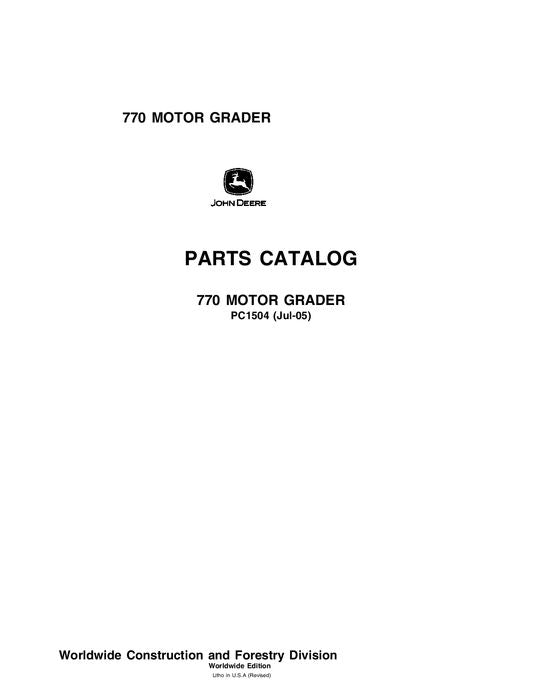 JOHN DEERE 770 MOTOR GRADER PARTS CATALOG MANUAL