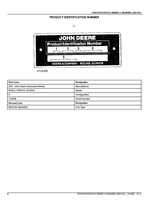 JOHN DEERE 670CII 670CHII 672CHII MOTOR GRADER PARTS CATALOG MANUAL