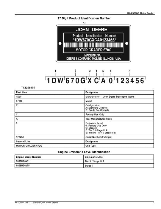 JOHN DEERE 670G 670GP MOTOR GRADER PARTS CATALOG MANUAL #1