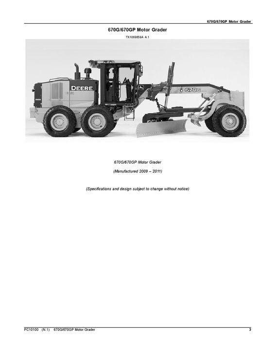 JOHN DEERE 670G 670GP MOTOR GRADER PARTS CATALOG MANUAL #1