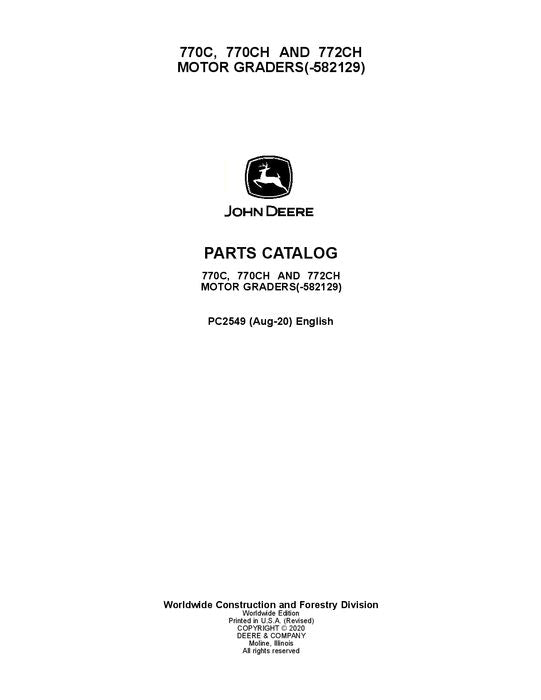 JOHN DEERE 770C 770CH 772CH MOTOR GRADER PARTS CATALOG MANUAL #1