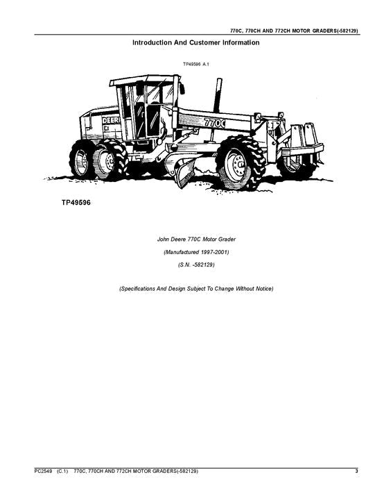 JOHN DEERE 770C 770CH 772CH MOTOR GRADER PARTS CATALOG MANUAL #1