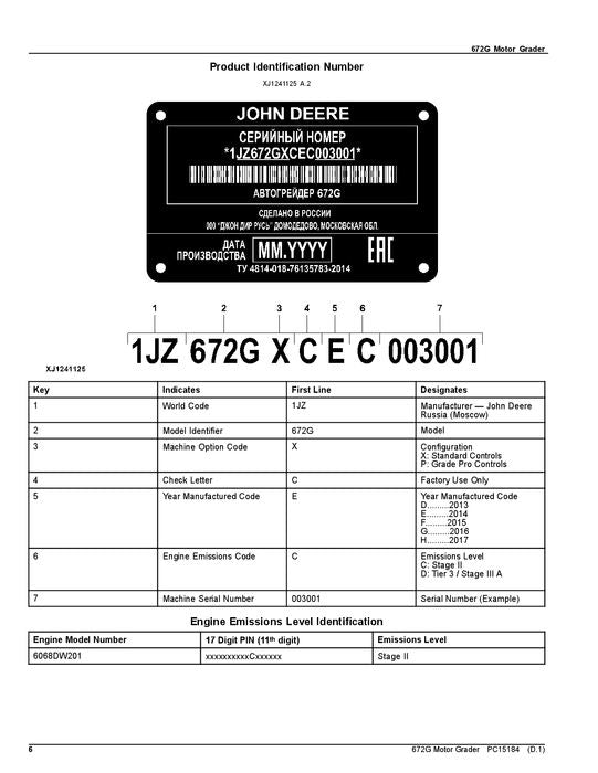 JOHN DEERE 672G MOTOR GRADER PARTS CATALOG MANUAL #1