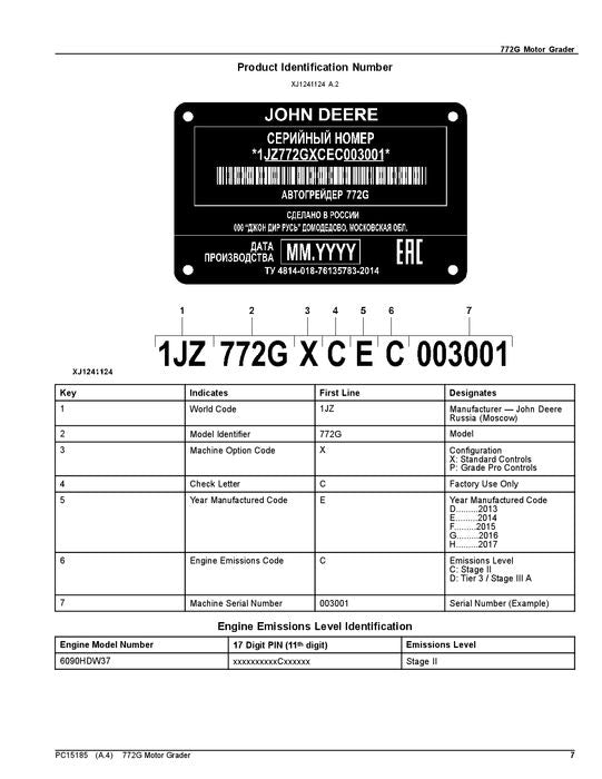 JOHN DEERE 772G MOTOR GRADER PARTS CATALOG MANUAL #1