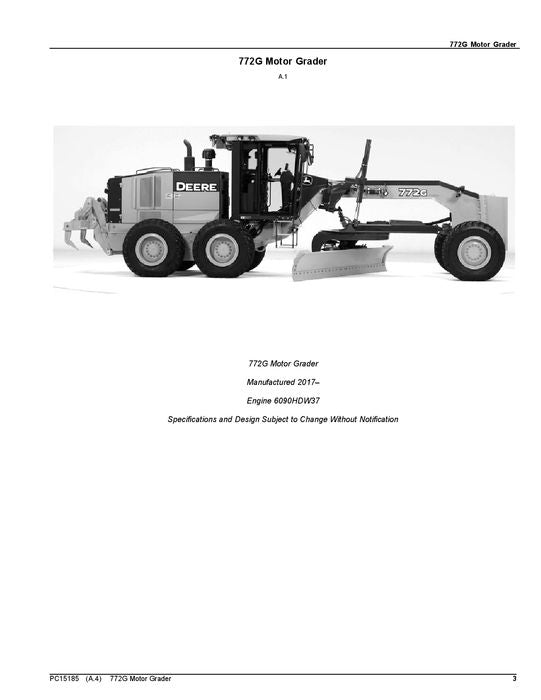 JOHN DEERE 772G MOTOR GRADER PARTS CATALOG MANUAL #1