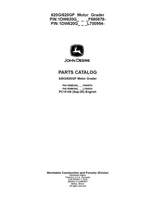 JOHN DEERE 620G MOTOR GRADER PARTS CATALOG MANUAL #1