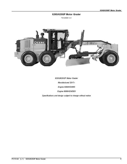 JOHN DEERE 620G MOTOR GRADER PARTS CATALOG MANUAL #1