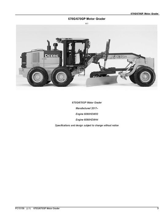 JOHN DEERE 670G 670GP MOTOR GRADER PARTS CATALOG MANUAL #3