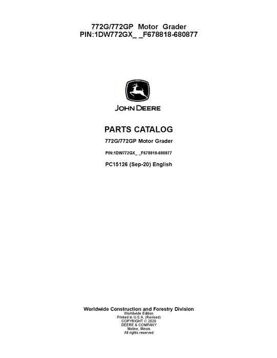 JOHN DEERE 772G 772GP MOTOR GRADER PARTS CATALOG MANUAL #1