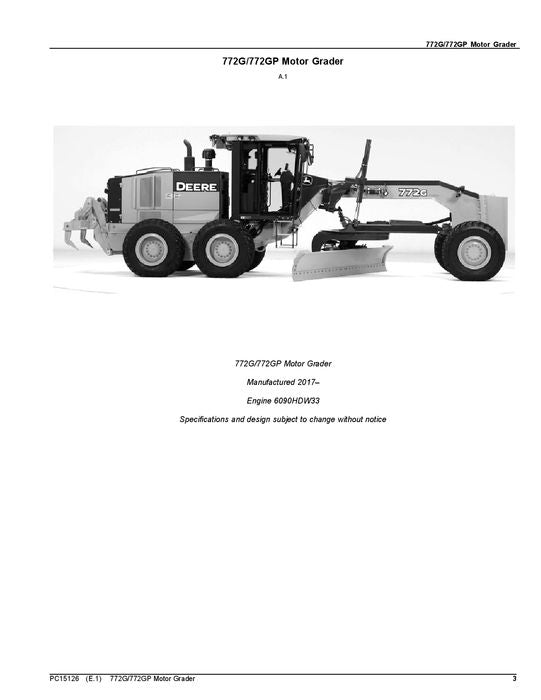 JOHN DEERE 772G 772GP MOTOR GRADER PARTS CATALOG MANUAL #1