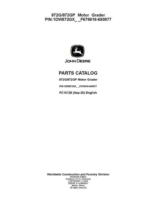 JOHN DEERE 872G 872GP MOTOR GRADER PARTS CATALOG MANUAL #2