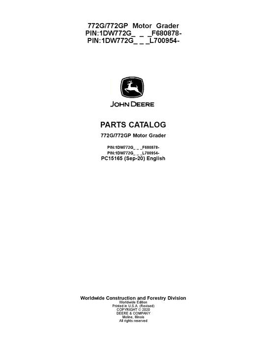 JOHN DEERE 772G 772GP MOTOR GRADER PARTS CATALOG MANUAL #3