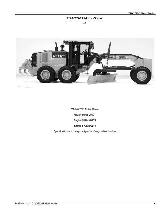 JOHN DEERE 772G 772GP MOTOR GRADER PARTS CATALOG MANUAL #3