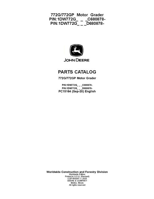 JOHN DEERE 772G 772GP MOTOR GRADER PARTS CATALOG MANUAL #2