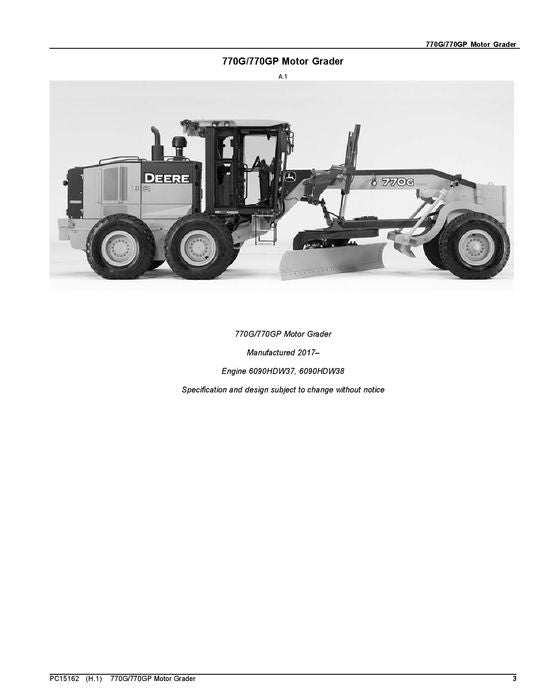 JOHN DEERE 770G 770GP MOTOR GRADER PARTS CATALOG MANUAL #1