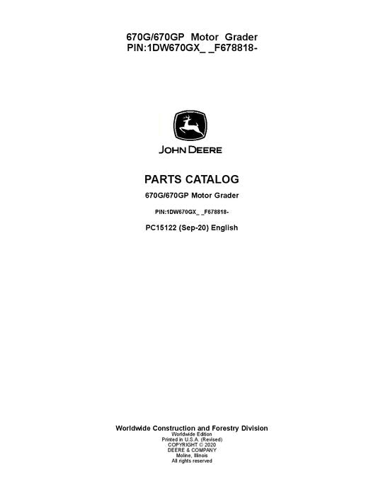 JOHN DEERE 670G 670GP MOTOR GRADER PARTS CATALOG MANUAL #4