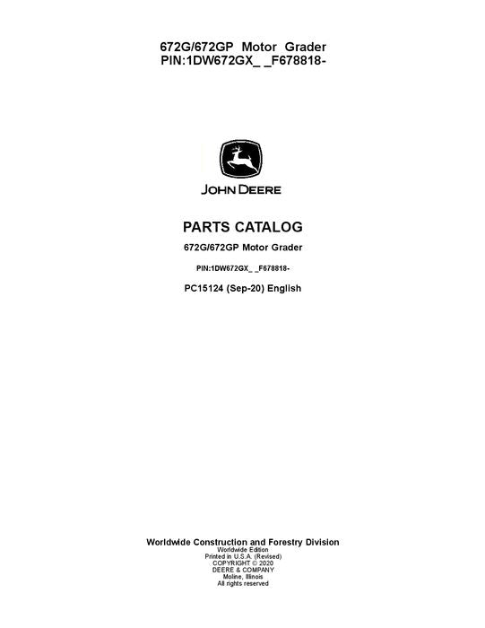 JOHN DEERE 672G 672GP MOTOR GRADER PARTS CATALOG MANUAL #2