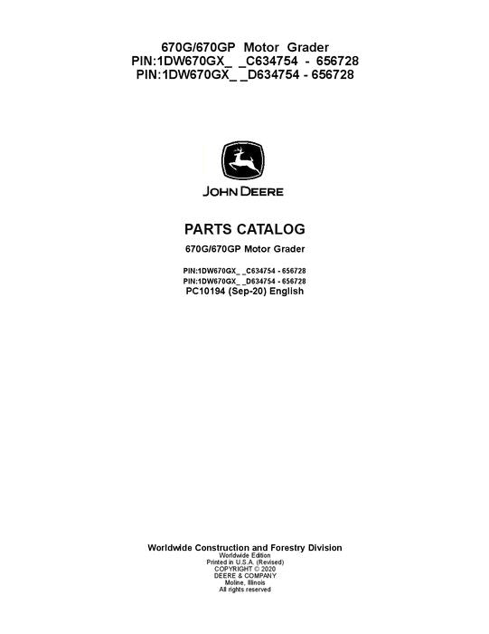 JOHN DEERE 670G 670GP MOTOR GRADER PARTS CATALOG MANUAL #5