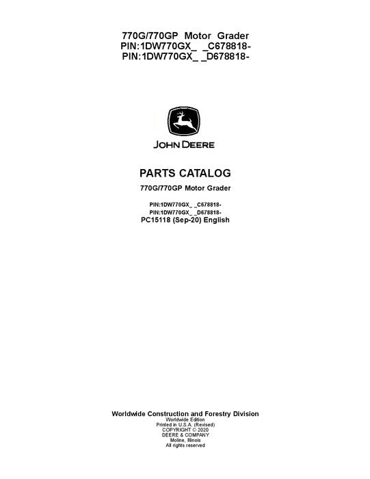 JOHN DEERE 770G 770GP MOTOR GRADER PARTS CATALOG MANUAL #3