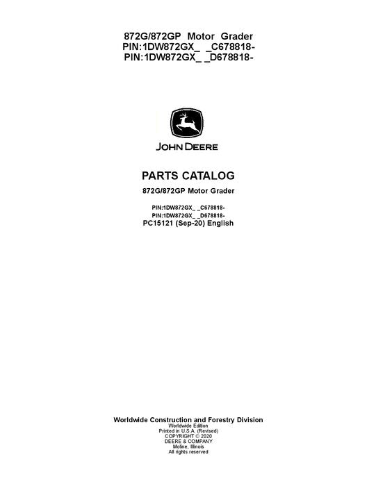 JOHN DEERE 872G 872GP MOTOR GRADER PARTS CATALOG MANUAL #3