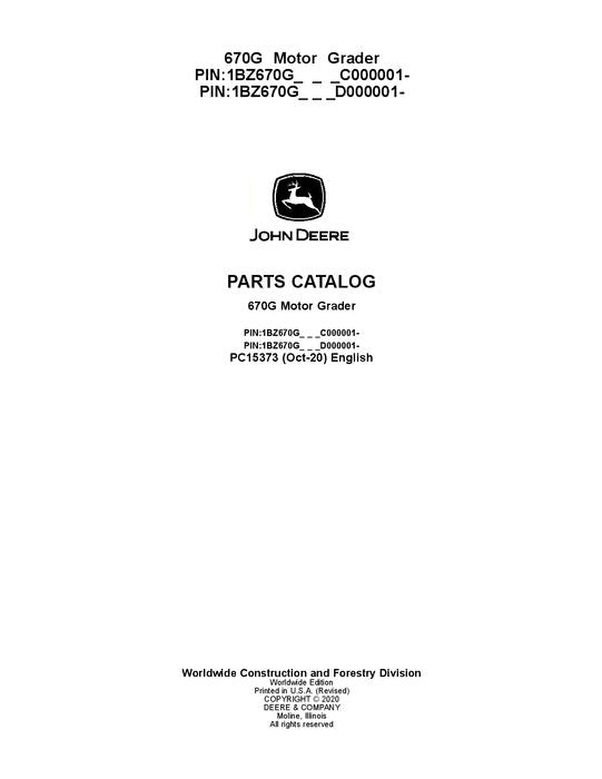 JOHN DEERE 670G MOTOR GRADER PARTS CATALOG MANUAL #1