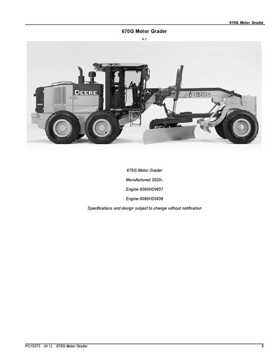 JOHN DEERE 670G MOTOR GRADER PARTS CATALOG MANUAL #1