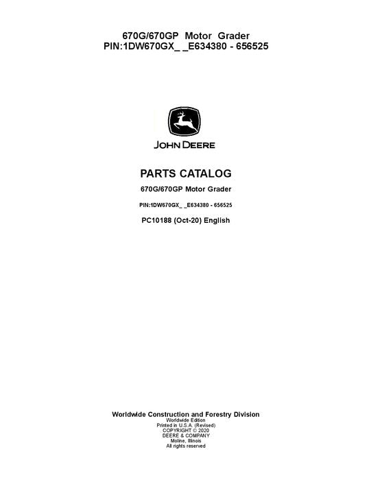 JOHN DEERE 670G 670GP MOTOR GRADER PARTS CATALOG MANUAL #6