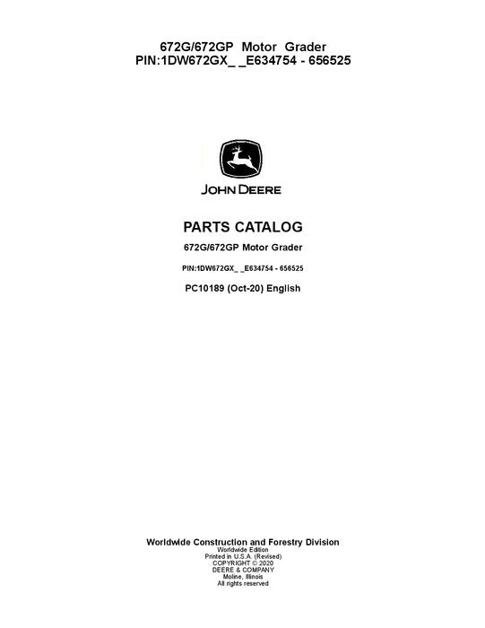 JOHN DEERE 672G 672GP MOTOR GRADER PARTS CATALOG MANUAL #3