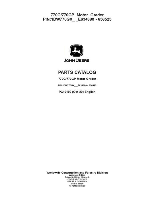 JOHN DEERE 770G 770GP MOTOR GRADER PARTS CATALOG MANUAL #4