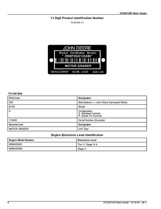 JOHN DEERE 872G 872GP MOTOR GRADER PARTS CATALOG MANUAL #7