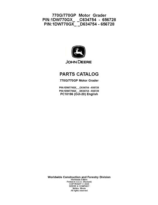 JOHN DEERE 770G 770GP MOTOR GRADER PARTS CATALOG MANUAL #5