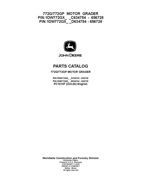 JOHN DEERE 772G 772GP MOTOR GRADER PARTS CATALOG MANUAL #7