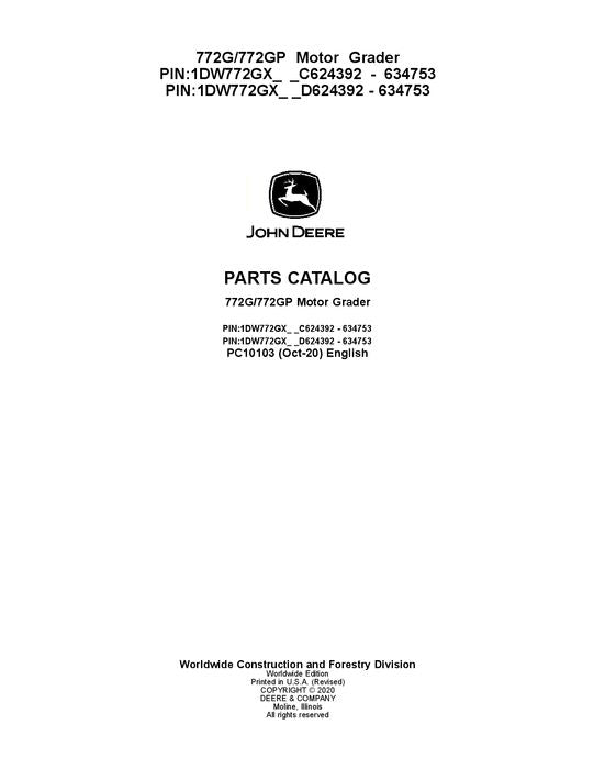 JOHN DEERE 772G 772GP MOTOR GRADER PARTS CATALOG MANUAL #5