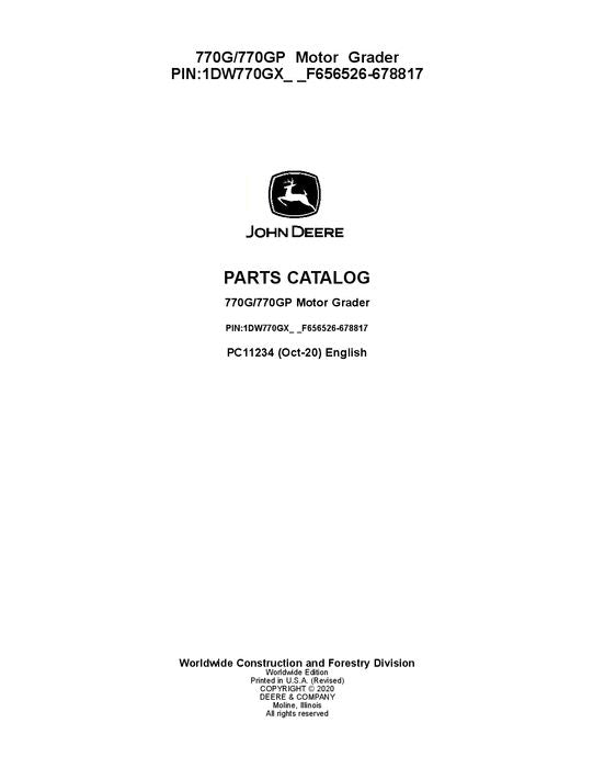 JOHN DEERE 770G 770GP MOTOR GRADER PARTS CATALOG MANUAL #7