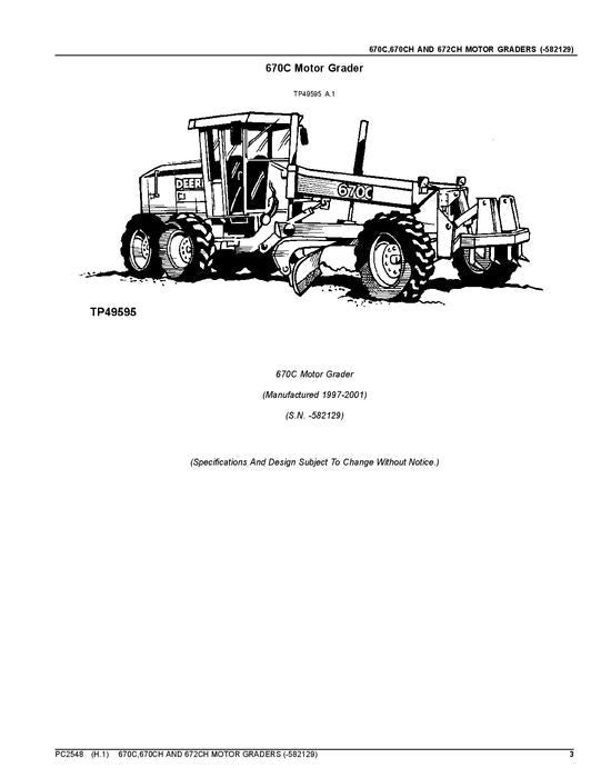 MANUEL DU CATALOGUE DES PIÈCES DE LA NIVELEUSE JOHN DEERE 670C 670CH 672CH