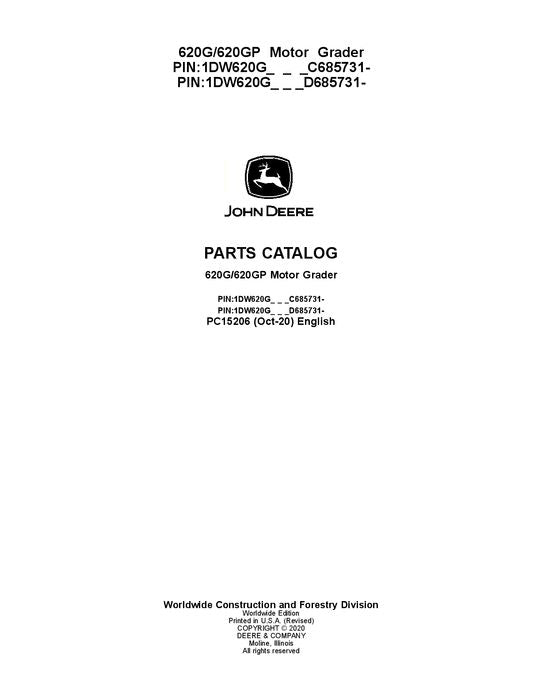 JOHN DEERE 620G 620GP MOTOR GRADER PARTS CATALOG MANUAL