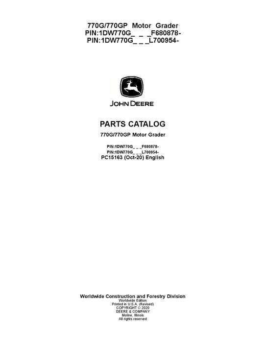 JOHN DEERE 770G 770GP MOTOR GRADER PARTS CATALOG MANUAL #8