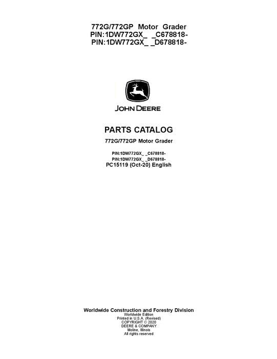 JOHN DEERE 772G 772GP MOTOR GRADER PARTS CATALOG MANUAL #6