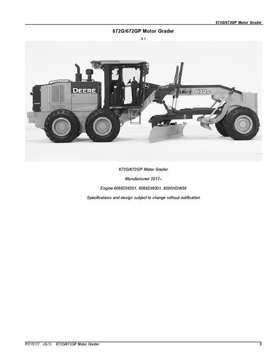 JOHN DEERE 672G 672GP 670GP MOTORGRADER ERSATZTEILKATALOGHANDBUCH