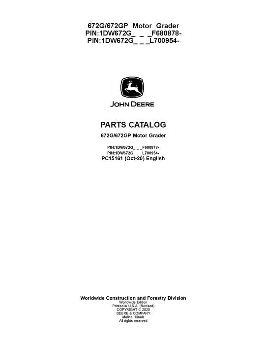 JOHN DEERE 672G 672GP MOTOR GRADER PARTS CATALOG MANUAL #4