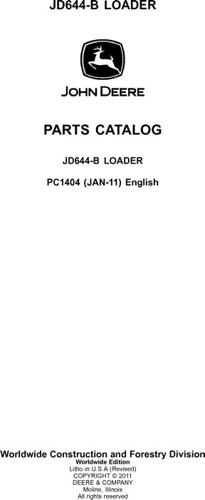 JOHN DEERE 644B LOADER PARTS CATALOG MANUAL #1