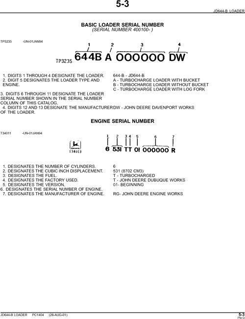 JOHN DEERE 644B LOADER PARTS CATALOG MANUAL #1