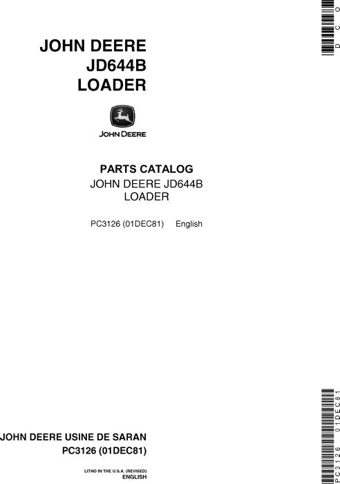 JOHN DEERE 644B LOADER PARTS CATALOG MANUAL #2