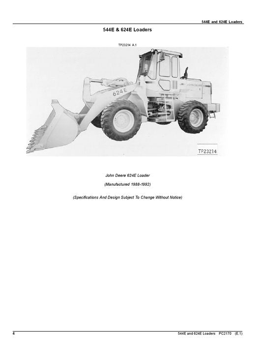 MANUEL DU CATALOGUE DES PIÈCES DE RECHANGE POUR CHARGEUSES JOHN DEERE 544E 624E 544ETC 544ELL