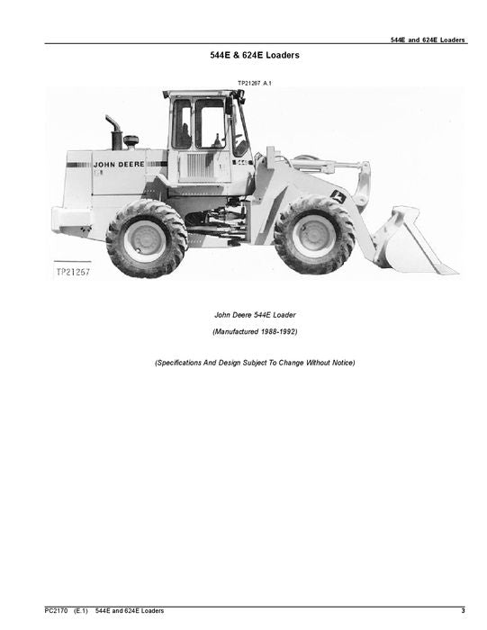 MANUEL DU CATALOGUE DES PIÈCES DE RECHANGE POUR CHARGEUSES JOHN DEERE 544E 624E 544ETC 544ELL