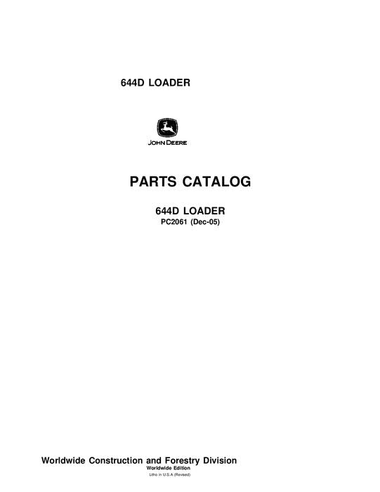 JOHN DEERE 644D LOADER PARTS CATALOG MANUAL