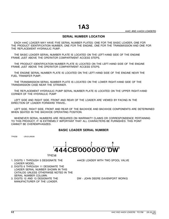 MANUEL DU CATALOGUE DES PIÈCES DE RECHANGE POUR CHARGEUSE JOHN DEERE 444C 444CH