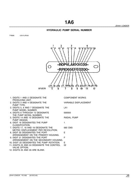 JOHN DEERE 444 LOADER PARTS CATALOG MANUAL